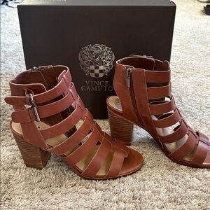 Vince Camuto Chestnut Strappy Block Heel Sandals